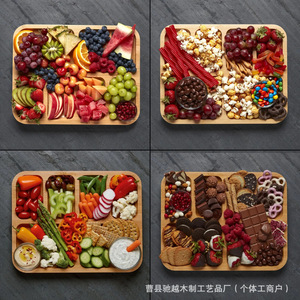 Bandeja de madera para delicias/pasteles con tapa de acrílico, dividida en secciones para reuniones familiares y aperitivos. - Product Image 5
