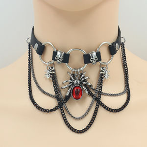 Collier ras du <span class=keywords><strong>cou</strong></span> gothique vintage punk en cuir PU noir avec clous et rivets en forme <span class=keywords><strong>de</strong></span> cœur, collier <span class=keywords><strong>de</strong></span> motard avec pointes réglable - Product Image 5