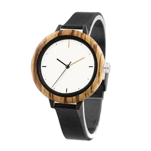 De moda reloj de pulsera fabricante para las mujeres de lujo de madera de acero inoxidable reloj negro