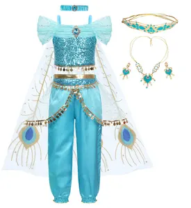 New Style Girls Princess Jasmine Sleeveless Dress Cosplay Costume Girls' Clothing Sets For Halloween