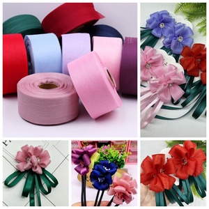 E-sihirli ucuz 6 Cm genişlik stok renk 50 Y rulo Premium kalite parlak şeffaf şerit organze rulo şerit düğün çiçek paketi için