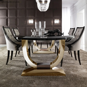 Top Selling Italian Luxury <b>Dining</b> Room Furniture Set Black Lacquered Gold Oval Marble <b>Dining</b> <b>Table</b> - Product Image 1