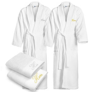 <span class=keywords><strong>Set</strong></span> di <span class=keywords><strong>accappatoi</strong></span> per asciugamano in cotone bianco con accappatoio in spugna per Waffle lungo Unisex con Logo personalizzato all'ingrosso - Product Image 1