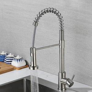 304 SS Brass Single Lever Spring Kitchen Sink Faucet <b>Brushed</b> Nickel-colored Two-function Kitchen Spring American-style Faucet - Product Image 4