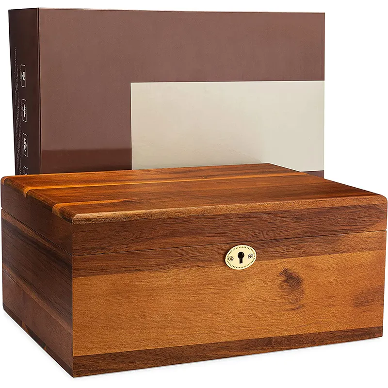 ヒンジカバーとロックキー付きコンク木製収納ボックスプレミアムお土産ボックス