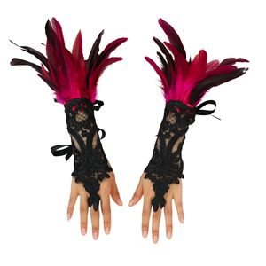 Accessoire de couvre-poignet en dentelle pour Halloween, best-seller pour les soirées dansantes - Gants à doigts en plumes noires - Product Image 5
