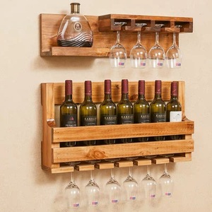 Vente d'usine : Étagère murale <span class=keywords><strong>en</strong></span> <span class=keywords><strong>bois</strong></span> de pin couleur naturelle pour bouteilles de vin, support <span class=keywords><strong>en</strong></span> bambou pour bouteilles et verres - Product Image 1