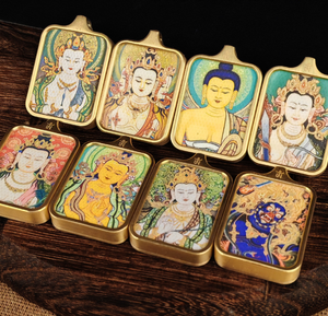 Handgeschilderde Thangka Gau Box Zha Ji La Mo Hanger Legering Thangka Container - Product Image 2