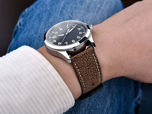 Correa de reloj de cuero genuino de lujo al por mayor de fábrica, correa de piel de vaca con textura granulada de liberación rápida para reloj de pulsera para hombre - Product Image 3