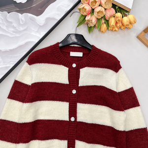 Jersey de Punto para Mujer con Bloques de Color, Cuello Redondo, Botones Frontales, Manga Larga, Suave - Product Image 5