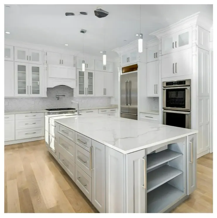 Factory Directly Classic Modular Solid Birch Wood White Grey Shaker Style American Wooden Kitchen Cabinets