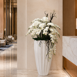 Composizione di Orchidee Phalaenopsis Artificiali Bianche di Lusso SP <span class=keywords><strong>in</strong></span> <span class=keywords><strong>Vaso</strong></span> da Terra di Design per Decorazioni Premium per la Casa e gli Interni - Product Image 6