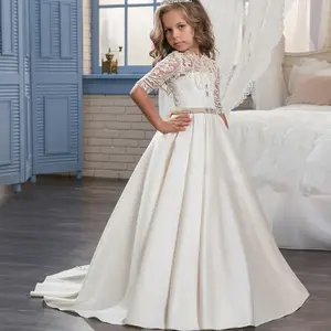 2022 new design wholesale white ball gown party dresses feather luxury first communion puffy tulle flower girl dress for wedding