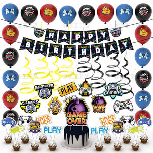 Bannière moderne <span class=keywords><strong>de</strong></span> style bleu personnalisée, ensemble <span class=keywords><strong>de</strong></span> ballons, <span class=keywords><strong>d</strong></span>écoration <span class=keywords><strong>de</strong></span> fête pour enfants avec dessin animé sur le thème du <span class=keywords><strong>jeu</strong></span>, vente en gros - Product Image 3