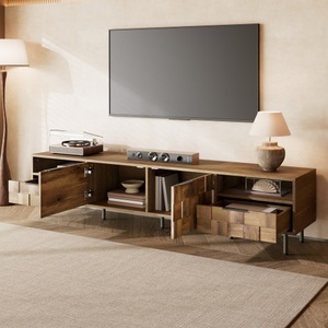 Modern Wood Top TV Stand with 2 Drawers Durable Eco-Friendly Media Console <b>Table</b> for Living Room - Product Image 2