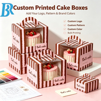 Boîte à gâteau rayée personnalisée avec poignée et fenêtre transparente, emballage alimentaire en papier de qualité alimentaire pour gâteaux d'anniversaire, pour boulangerie et desserts.
