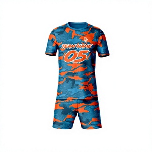 ชุดเสื้อฟุตบอลผู้ชายแบบกำหนดเอง คอกลม แขนสั้น ลายพราง พิมพ์ลายแบบ Sublimation โพลีเอสเตอร์ 320 กรัม แห้งเร็ว ทรงสปอร์ต สำหรับทีม - Product Image 3