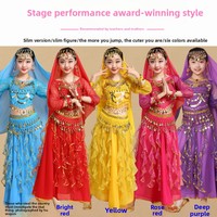 Ensemble de costumes de danse orientale en polyester à paillettes brillantes, tenue de performance orientale, robe Saidi arabe, robe Baladi, écharpe pour filles et enfants
