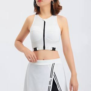 Luckpanther高冲击支撑健身上衣赛车背运动文胸，带前拉链和侧开叉裙网球套装高尔夫球布 - Product Image 1