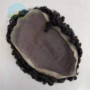 Tupé pequeño de 12mm para <span class=keywords><strong>hombre</strong></span>, peluquín indio atado a mano, Unidad de salón de <span class=keywords><strong>pelo</strong></span> rizado con base de encaje suizo completa, 6 pulgadas, 100 - Product Image 4