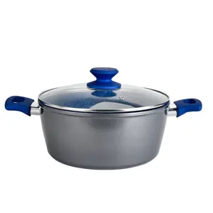 Latest desirable Non stick aluminum forged dark blue marble coated soup pot with glass lid