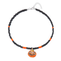 Kalung Choker Labu Halloween Hitam Oranye Manik-Manik Emas Enamel Liontin Jack O Lantern Untuk Hadiah Pesta Halloween Untuknya