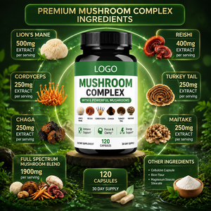 Capsules de complexe de champignons, complément alimentaire à base de plantes, extrait de maitake biologique, extrait de chaga biologique, extrait de queue de dinde biologique, immunité - Product Image 3