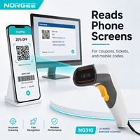 Lecteur de codes-barres portable NG310 pour supermarché, scanner POS USB RS232 avec lecture de codes QR 2D, stock disponible, garantie de 3 ans