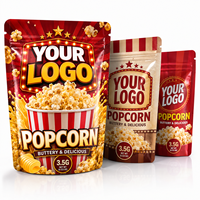 Sachets Mylar personnalisés pour pop-corn 3,5g, lot de trois pochettes avec fermeture éclair, emballage stand-up pour snacks croustillants et beurrés
