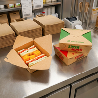 Wegwerp Kraftpapieren Afhaalkartonnen Doos Opvouwbare Voedselverpakking voor Gebakken Kip, Frieten, Salade, Restaurantverpakkingen