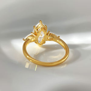 Bague de fiançailles en laiton avec zircon taille marquise, plaqué or 18 carats, pour femme - Product Image 5