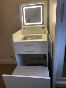 Integrated Makeup <b>Dressing</b> <b>Table</b> with Flip-top <b>Mirror</b> for Small Spaces, Compact <b>Vanity</b> Desk Set Cushioned Storage Stool - Product Image 3
