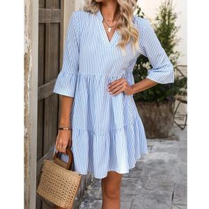 Custom <strong>Hawaiian</strong> Style Printed Rayon V Neck Collar Shirt <strong>Dress</strong> Babydoll Tiered Mini <strong>Dress</strong> with Side Pockets <strong>Woman</strong> Vacation <strong>Dress</strong> - Product Image 3