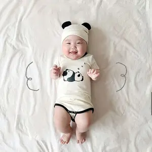 高品质ins夏季韩版童装婴儿连体衣印花熊猫三角连体衣婴儿连体衣