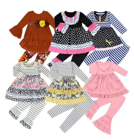 FuYu di alta qualità per bambini vestito floreale con volant Top e pantaloni con bottoni Design pantaloni per ragazze Set