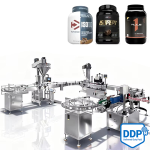 Machine de remplissage et de conditionnement entièrement automatique pour bouteilles de 1L et 5L de poudre protéinée, idéale pour le remplissage et le bouchage de pots de poudre de protéines de lactosérum et de poudre nutritionnelle. - Product Image 1