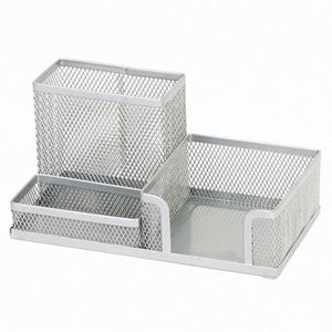 Most Popular 3 Compartments <b>Office</b> Supplies Metal Mesh Pen Holder Desk Supply Organizer Mesh Desk Organizer - Product Image 5