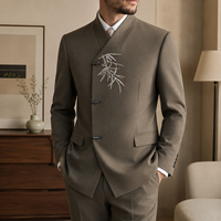 Costume sur mesure de haute qualité, sur mesure, formel, col mandarin, broderie en bambou, ensemble de 2 pièces pour homme