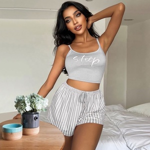 Ensemble Pyjama d'Été Sexy Sans Manches pour Femme Vente en Gros, Débardeur et Short 2 Pièces, Vêtement de <span class=keywords><strong>Nuit</strong></span> Court - Product Image 4