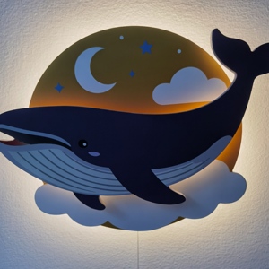 Decoración de Pared de Madera con Forma de <span class=keywords><strong>Ballena</strong></span>, Lámpara de Pared Decorativa de Múltiples Capas para Cuarto de Niños, Funciona con Pilas AA, Interruptor de Cable - Product Image 4