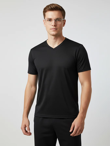 قمصان رجالية خفيفة الوزن بياقة على شكل V مع طباعة الشعار حسب الطلب بالجملة من المصنع - Product Image 1