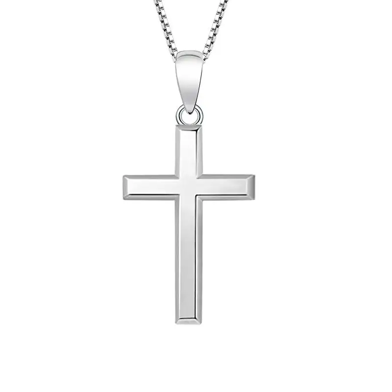 Simple Design Sterling Silver 925 Rhodium Plated Plain Cross Charm Necklace For Women Jewelry