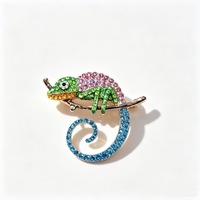 Broche colorée en alliage de zinc plaqué or, motif caméléon, clouée, accessoire de costume unisexe vintage en émail pour corsage