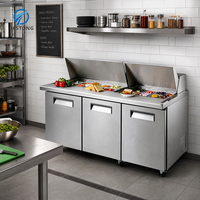 Réfrigérateur de bar à salades en acier inoxydable, table de préparation pour sandwichs et pizzas, plan de travail réfrigéré commercial pour la restauration hôtelière