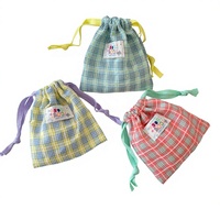 Sacs de voyage à motif quadrillé color block d'été en stock, sacs cadeaux pour rouges à lèvres, sacs à cordon en polyester