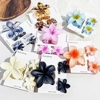 Set Jepit Rambut Plastik Motif Bunga Frangipani & Jacaranda untuk Wanita, Cocok untuk Liburan di Pantai
