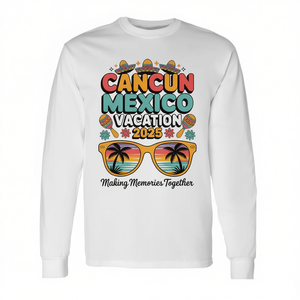 Maglietta a Maniche Lunghe Unisex Cancun Messico Vacanza 2025, Girocollo, per Riunioni Familiari, Abbigliamento da Spiaggia per Adulti, Stampa Digitale - Product Image 2