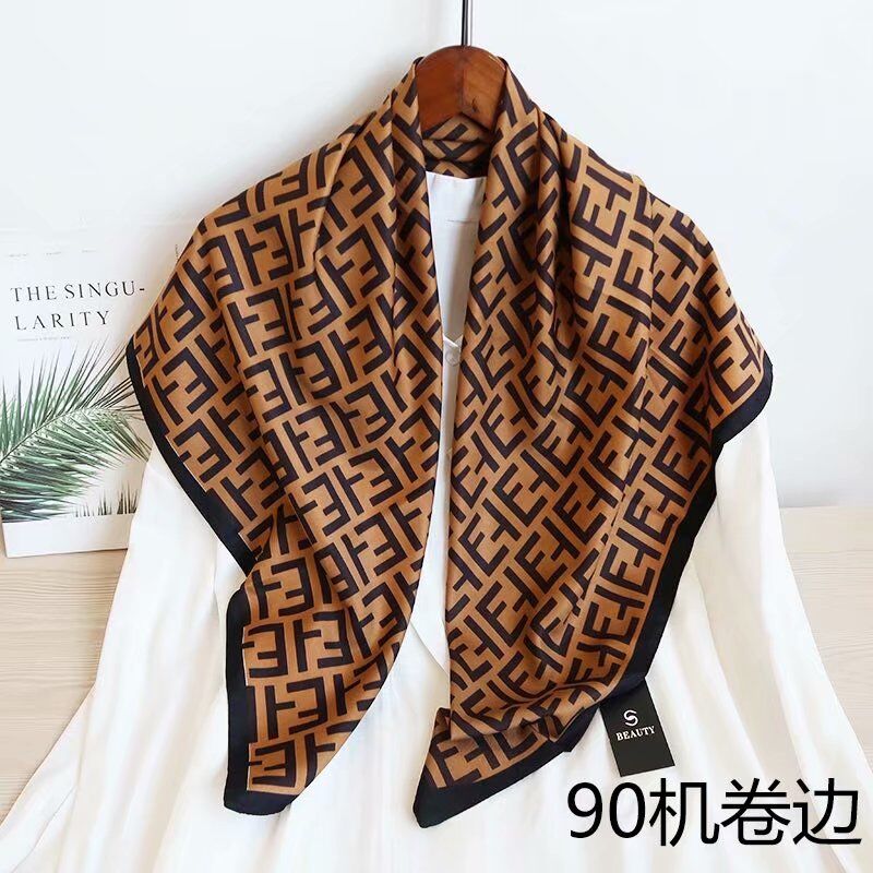 90*90 kerchief abstract European American high quality luxury soft custom square scarfs silk scarf for women