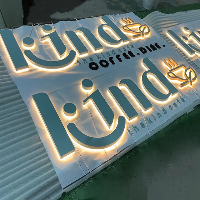 Logotipo retroiluminado de alta calidad Letras de acero inoxidable Letreros publicitarios LED personalizados para exteriores