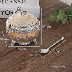 กล่องใส่น้ำตาลสไตล์นอร์ดิกสุดหรู  กล่องเก็บของ  รูปทรงช้างแกะสลักโลหะ  กระปุกใส่เครื่องปรุงพร้อมช้อนสำหรับใช้ในครัวเรือน - Product Image 4